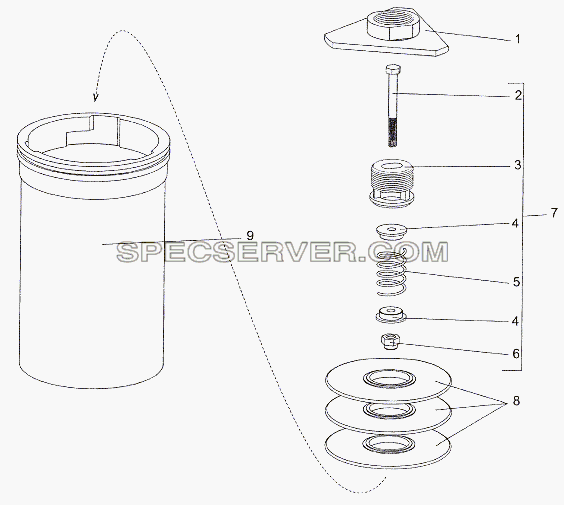 Фильтр с клапаном 7930-1910024 для МЗКТ-7402 (список запасных частей)
