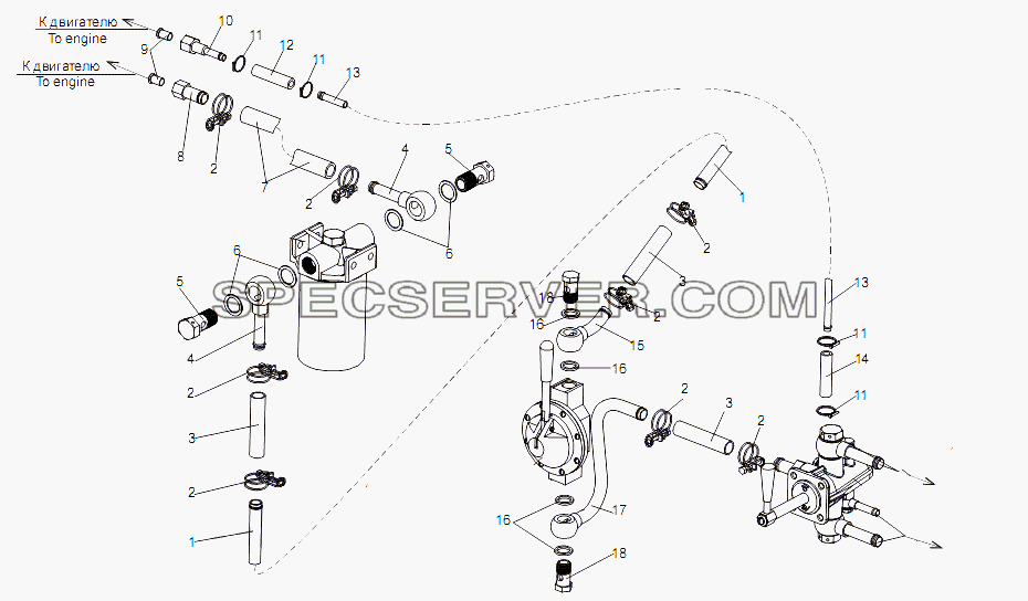Топливопроводы для МЗКТ-75165 (список запасных частей)