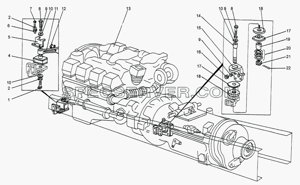 Подвеска двигателя для МЗКТ-79092 (список запасных частей)