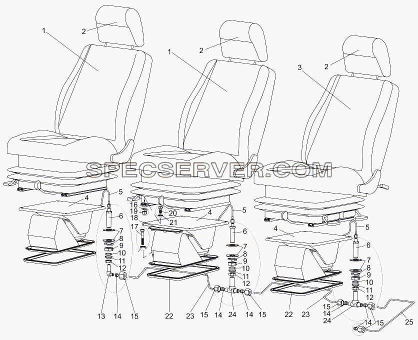 Установка пневмопитания сидения для МЗКТ-7930-200 (список запасных частей)