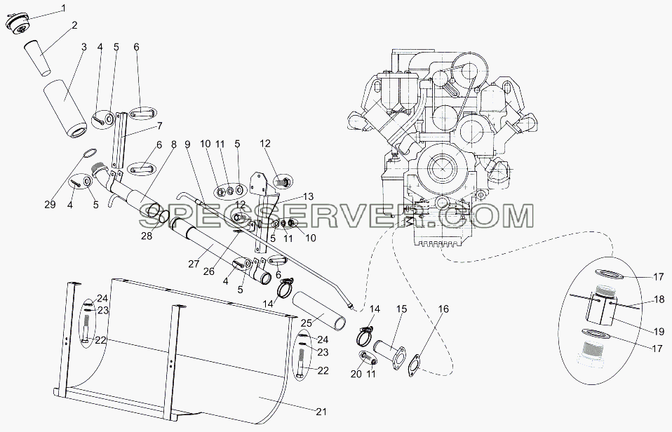 Установка агрегатов системы смазки двигателя для МЗКТ-7930-200 (список запасных частей)