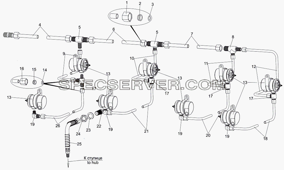 Трубопроводы системы накачки шин для МЗКТ-7930-200 (список запасных частей)