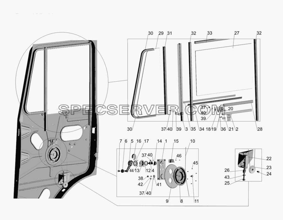 Установка стеклоподъемника и ручки стеклоподъемника для МАЗ-437030 (Зубрёнок) (список запасных частей)