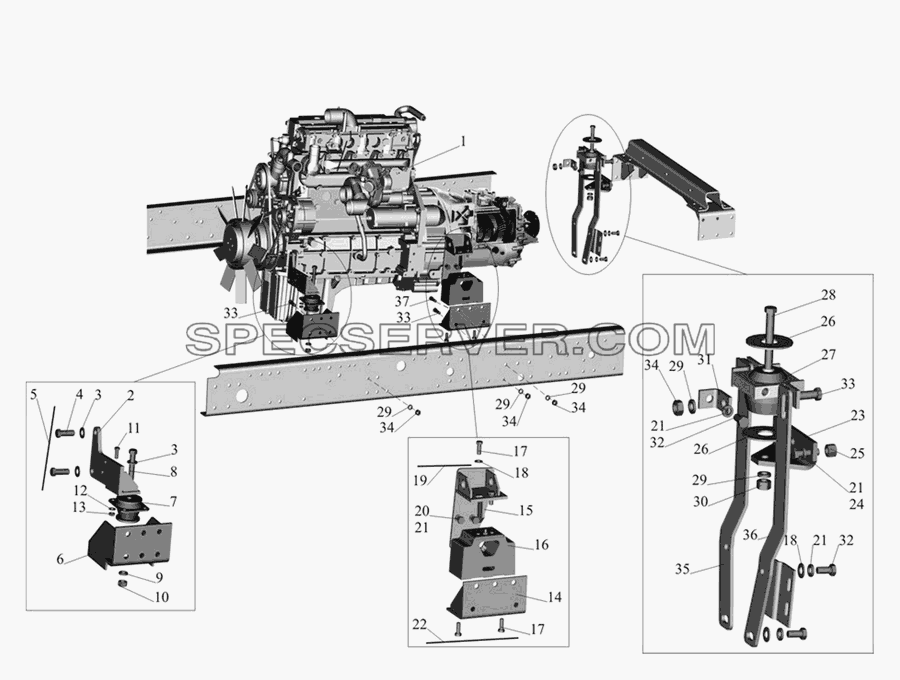 Крепление двигателя 437030-1001002 для МАЗ-437030 (Зубрёнок) (список запасных частей)