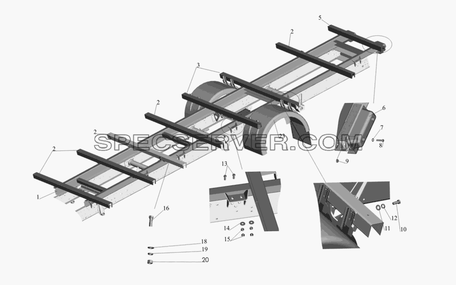Установка основания и брызговиков для МАЗ-437030 (Зубрёнок) (список запасных частей)
