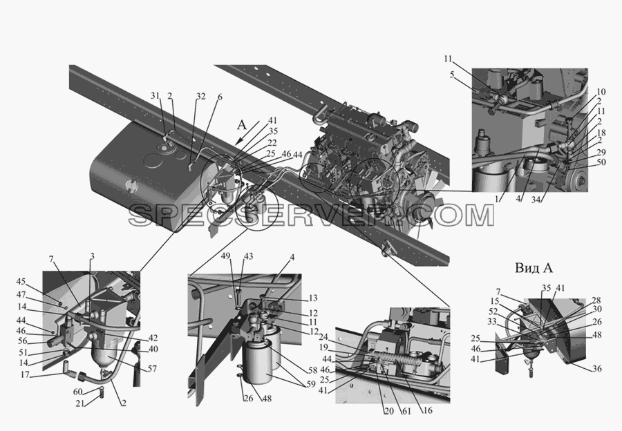 Установка топливопроводов 437030-1104002 для МАЗ-437030 (Зубрёнок) (список запасных частей)