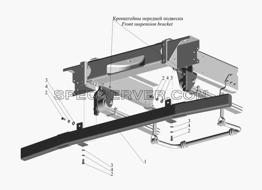 Установка переднего противоподкатного бруса 4370-2800030 для МАЗ-437030 (Зубрёнок) (список запасных частей)