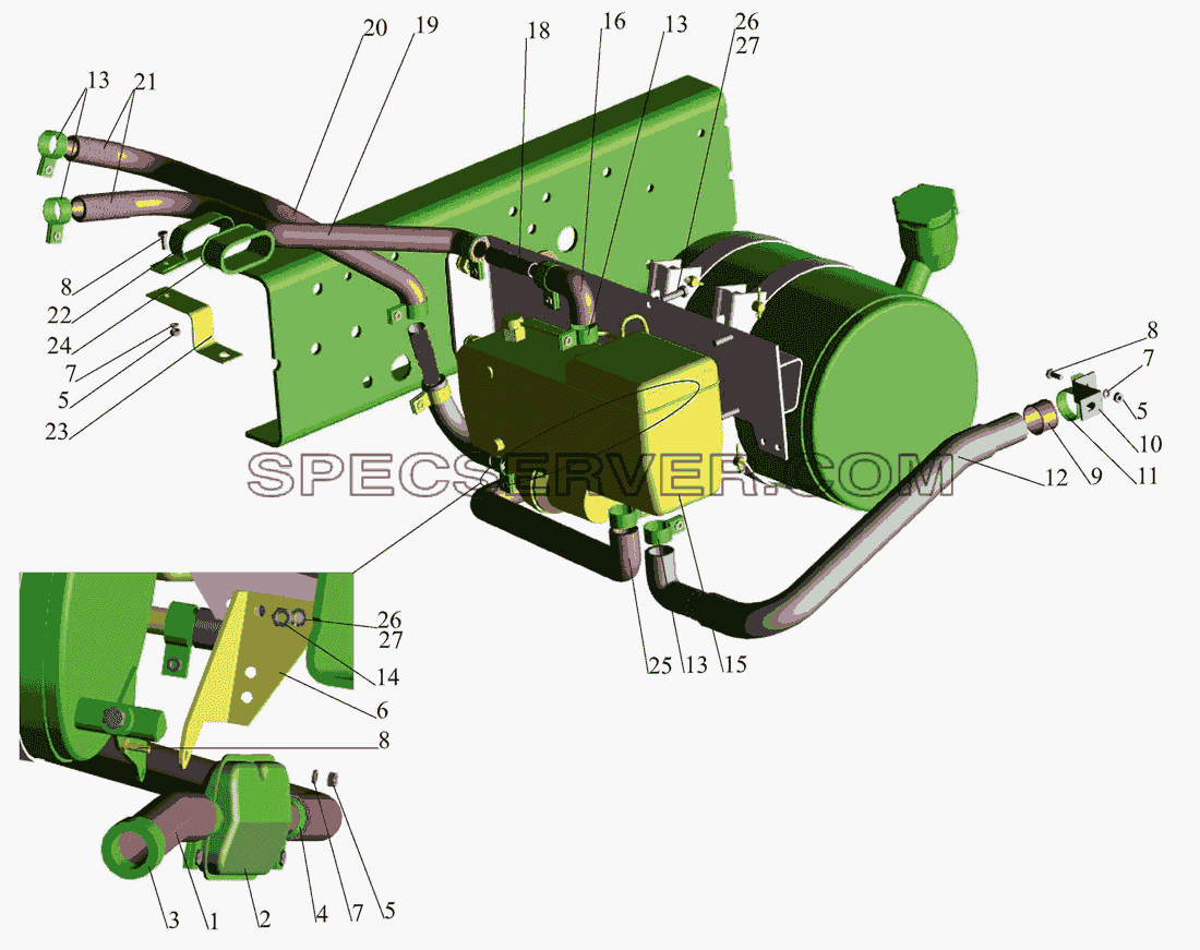 Установка подогревателя Hydronic 10. 437041-1015001 для МАЗ-437040 (Зубрёнок) (список запасных частей)