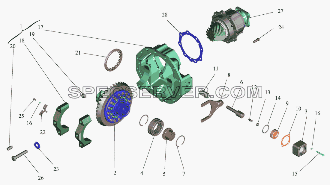 Редуктор заднего моста. Rear axle reduction gear для МАЗ-437040 (Зубрёнок) (список запасных частей)