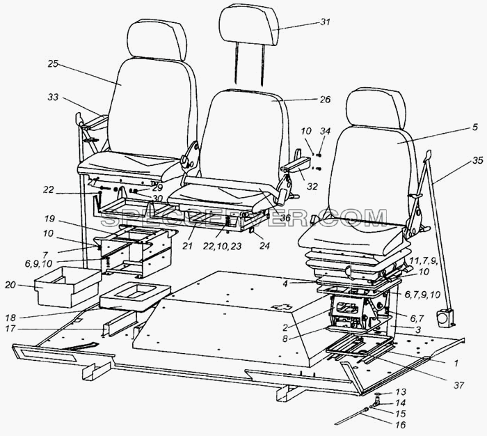 Установка и пневмопитание сидений для МАЗ-437040 (Зубрёнок) (список запасных частей)