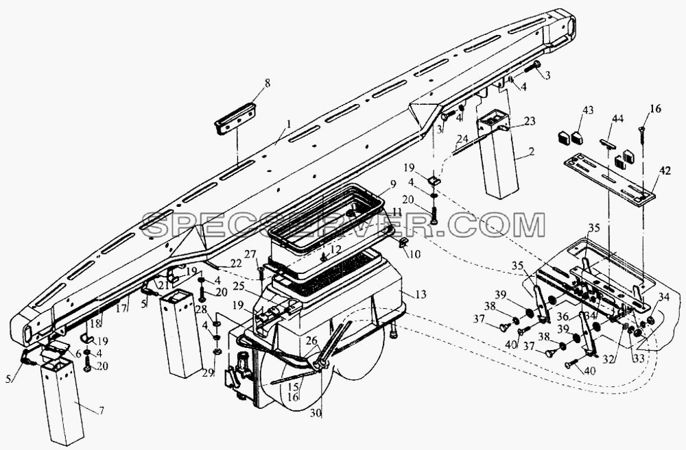 Установка воздушных заслонок и отопителя кабины для МАЗ-437040 (Зубрёнок) (список запасных частей)
