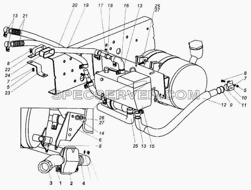 Установка подогревателя. Hydronic 10 для МАЗ-437040 (Зубрёнок) (список запасных частей)