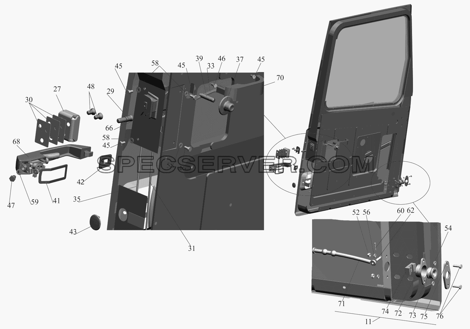 Установка ручек, замка и ограничителя двери для МАЗ-437130 (Зубрёнок) (список запасных частей)
