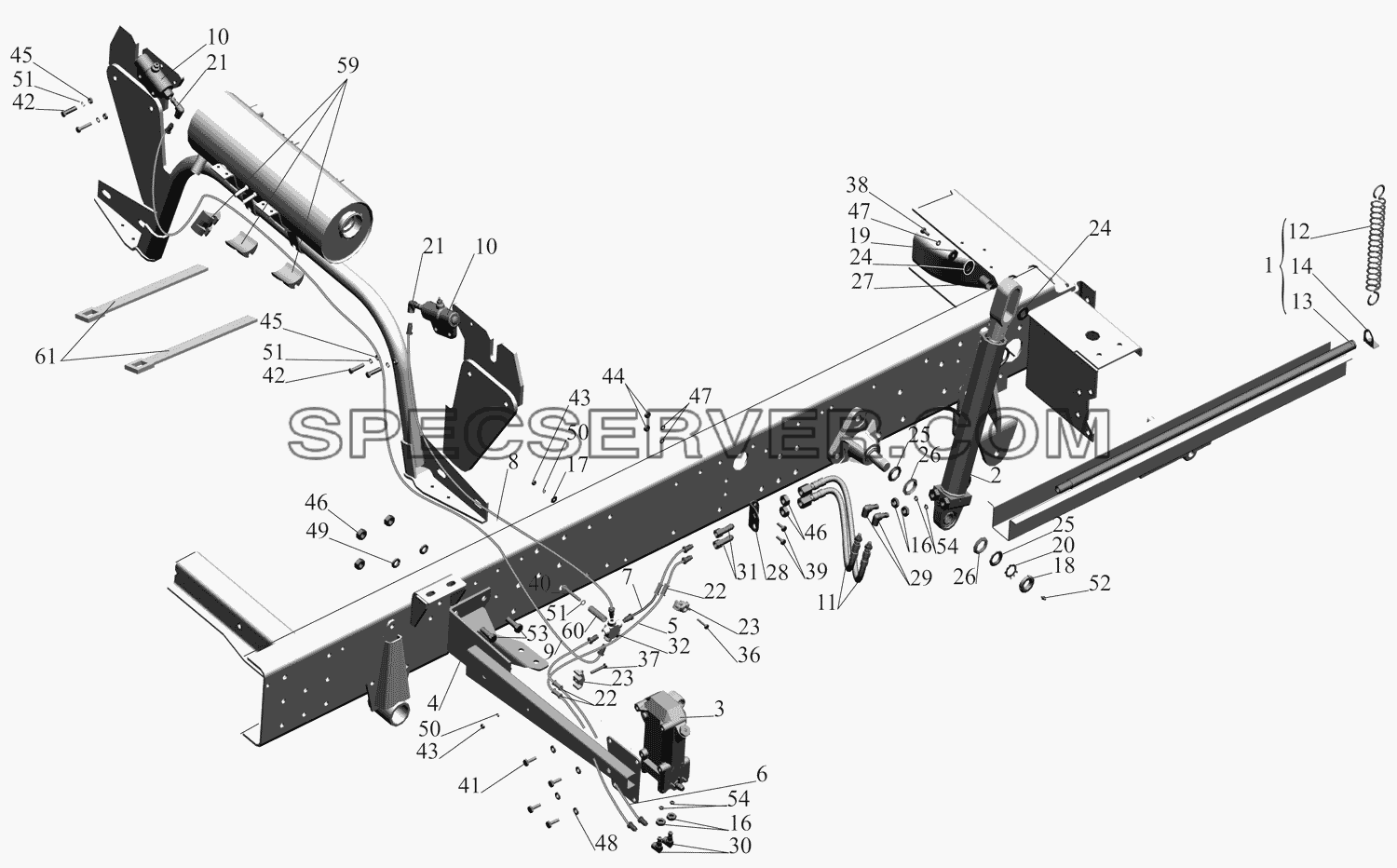 Механизм подъема кабины 437130-5000040 для МАЗ-437130 (Зубрёнок) (список запасных частей)