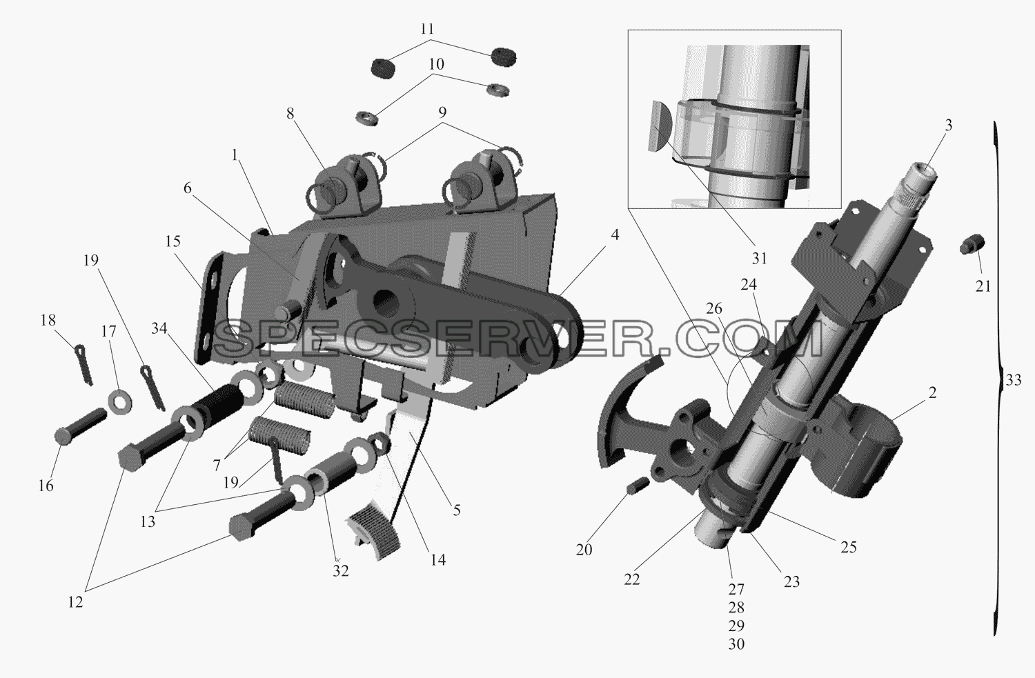 Кронштейн с колонкой 5440-3403008 для МАЗ-437130 (Зубрёнок) (список запасных частей)