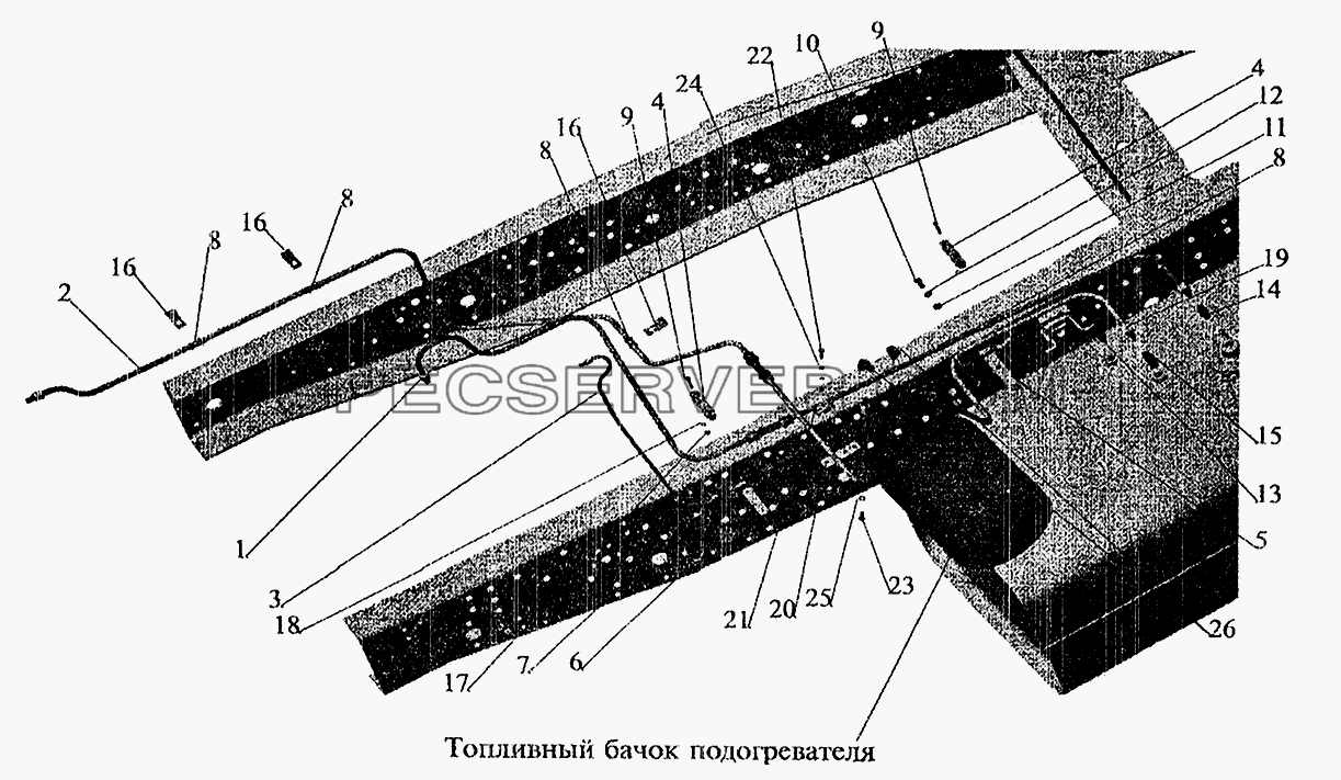 Установка топливопроводов МАЗ-630305, МАЗ-533602, МАЗ-533603 (с подогревателем) для МАЗ-5337 (2005) (список запасных частей)