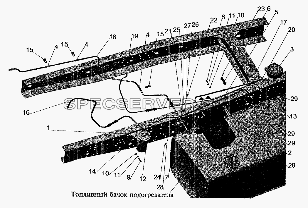 Установка топливопроводов МАЗ-630305, МАЗ-630303 (с подогревателем) для МАЗ-5337 (2005) (список запасных частей)