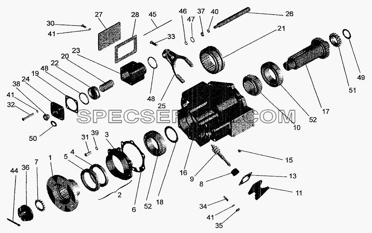Центральный редуктор отбора мощности. Вал задний для МАЗ-5337 (2005) (список запасных частей)