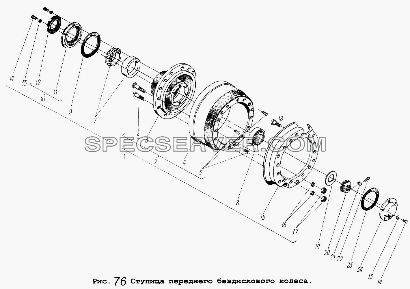 Ступица переднего бездискового колеса для МАЗ-5337 (список запасных частей)