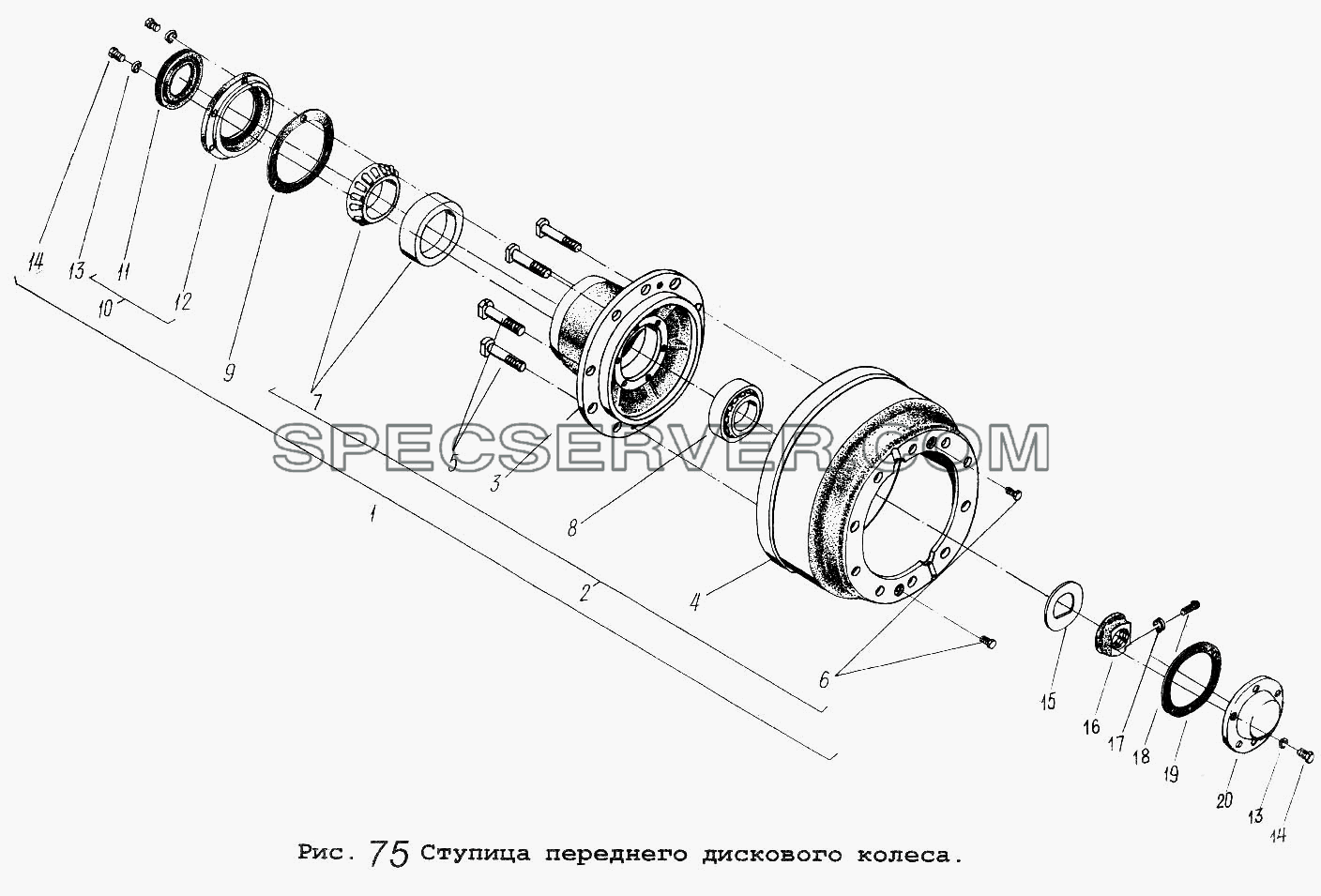 Ступица переднего дискового колеса для МАЗ-5337 (список запасных частей)