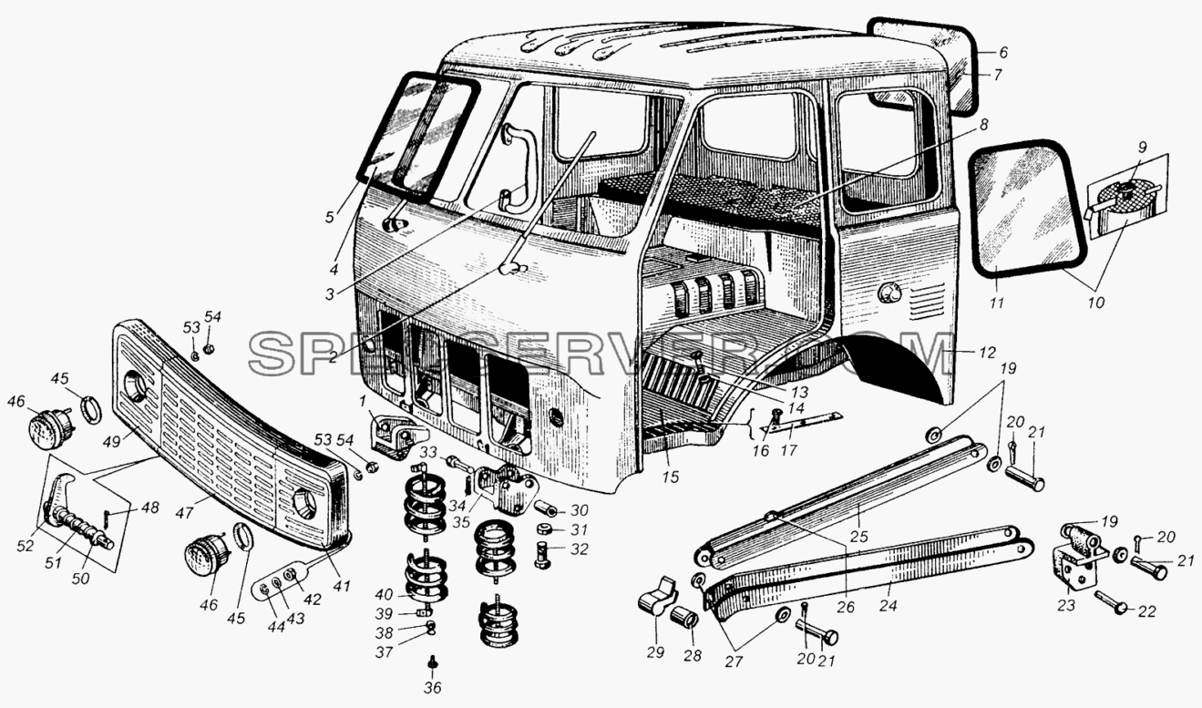 Каркас кабины и его крепление для МАЗ-5429 (список запасных частей)