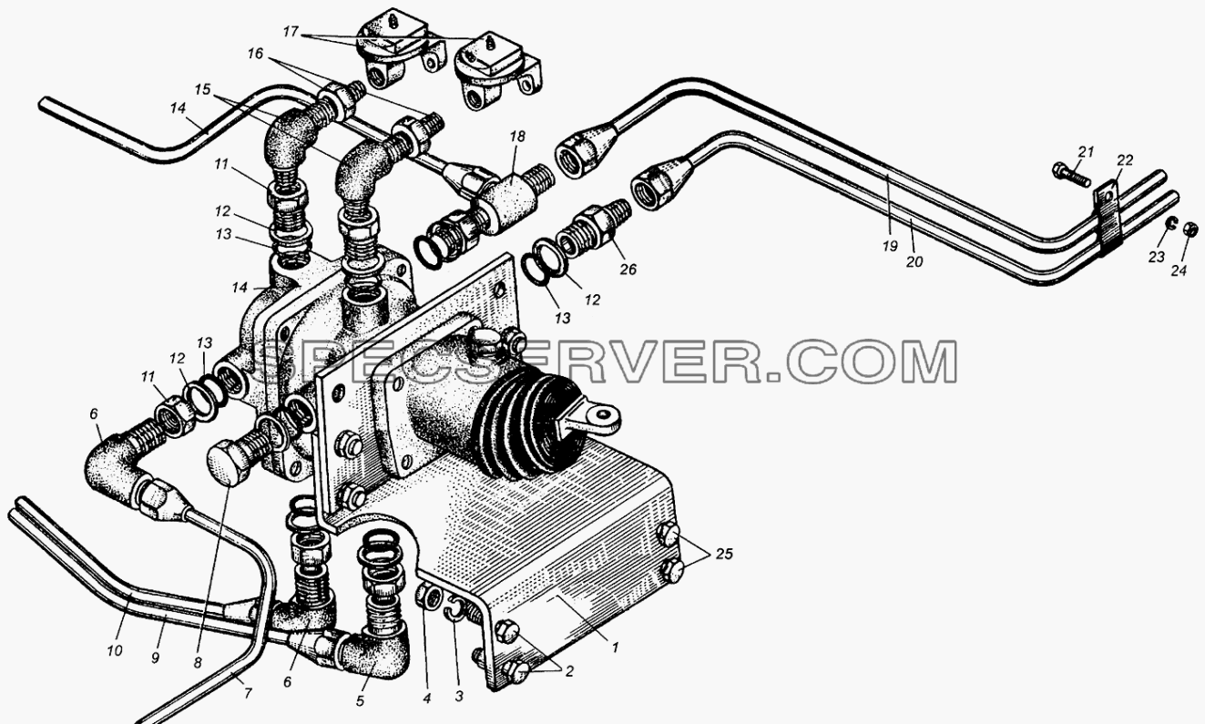 Трубопроводы к тормозным кранам МАЗ-5549 для МАЗ-5429 (список запасных частей)