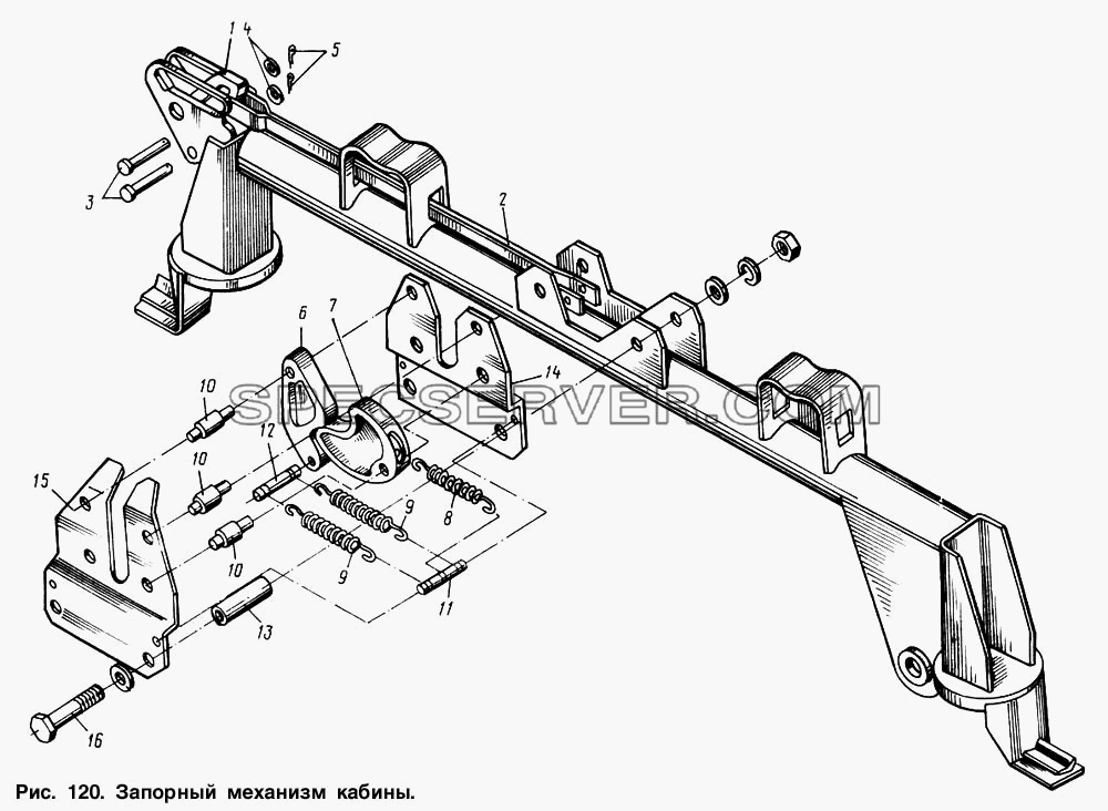 Запорный механизм кабины для МАЗ-54321 (список запасных частей)