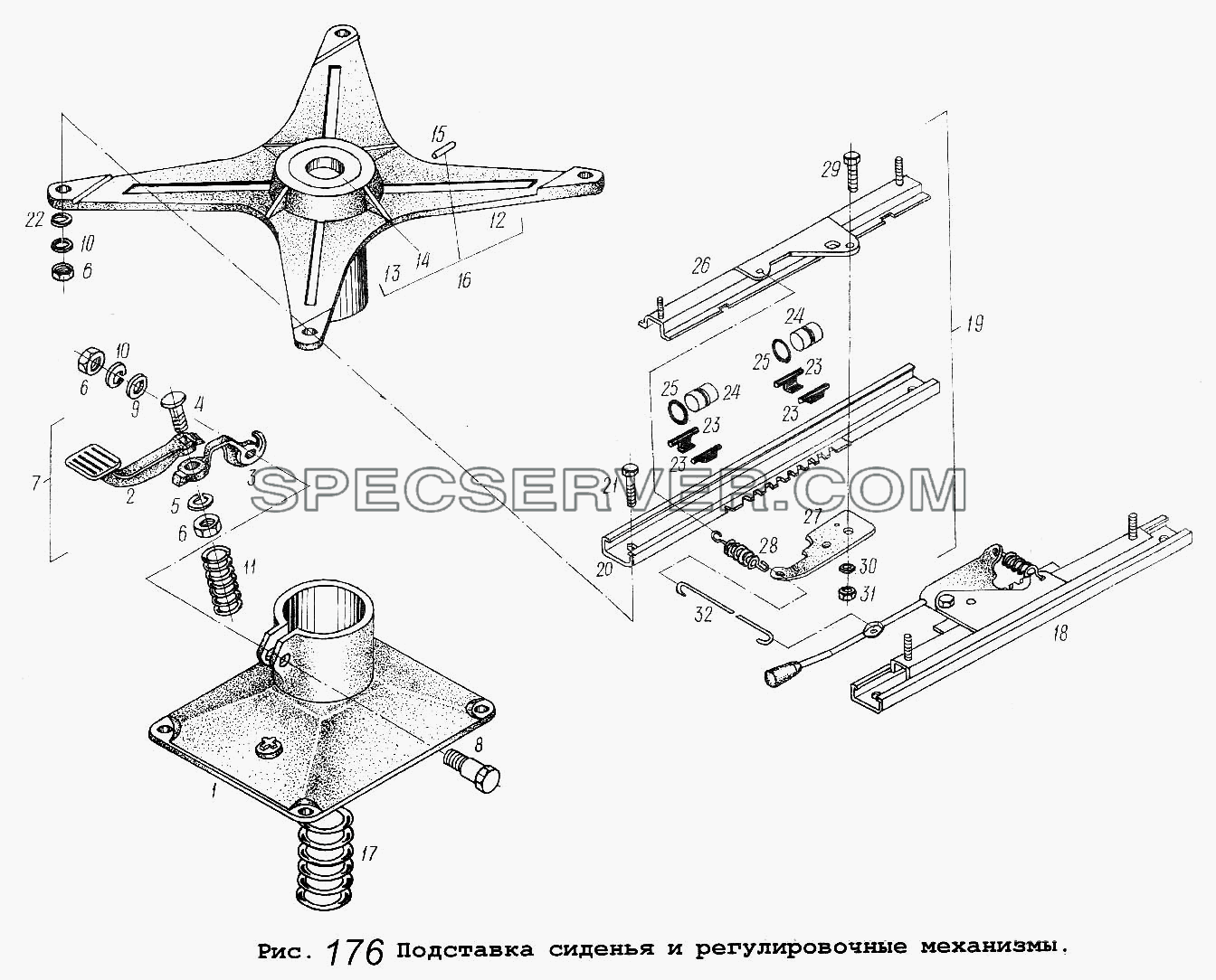 Подставка сиденья и регулировочные механизмы для МАЗ-54323 (список запасных частей)