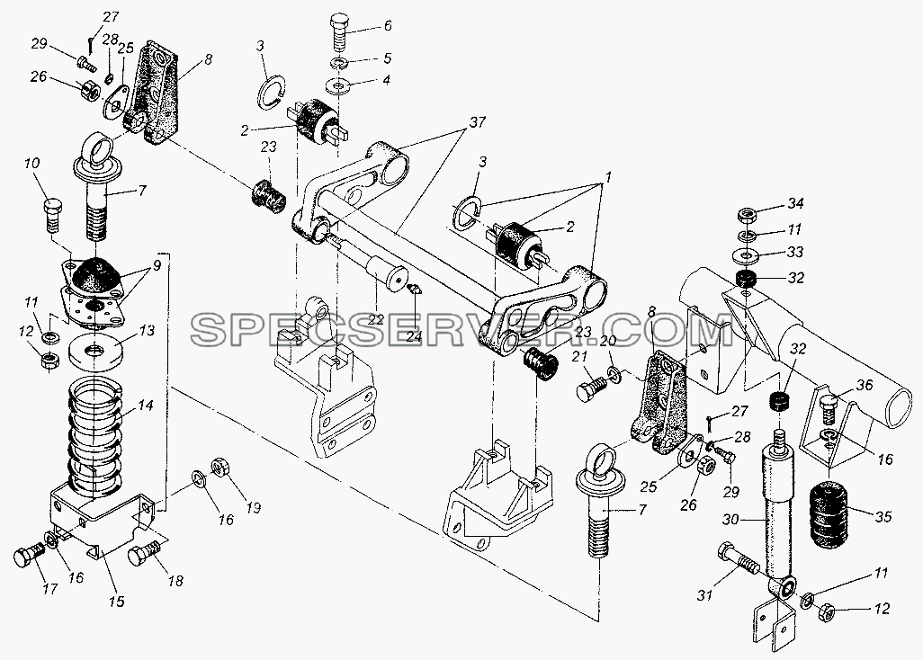 Переднее подрессоривание кабины для МАЗ-54326 (список запасных частей)