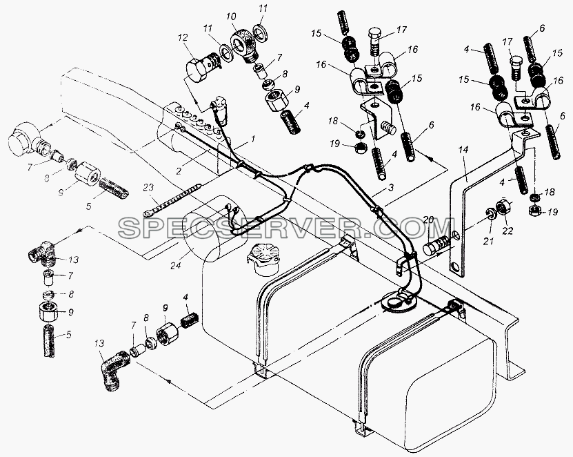 Установка топливопроводов с подогревом двигателя для МАЗ-54326 (список запасных частей)