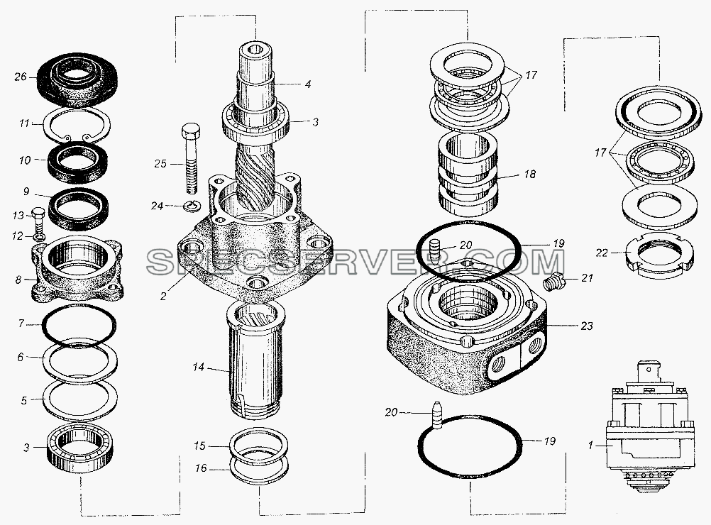 Распределитель гидроусилителя рулевого управления для МАЗ-54326 (список запасных частей)