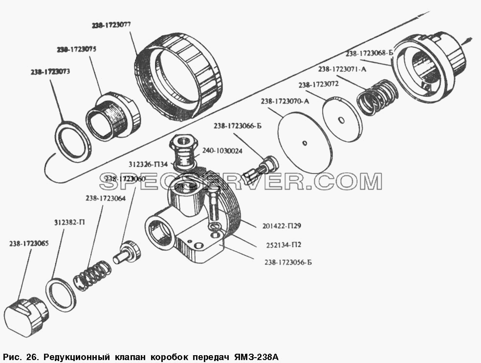 Редукционный клапан коробок передач ЯМЗ-238А для МАЗ-54328 (список запасных частей)