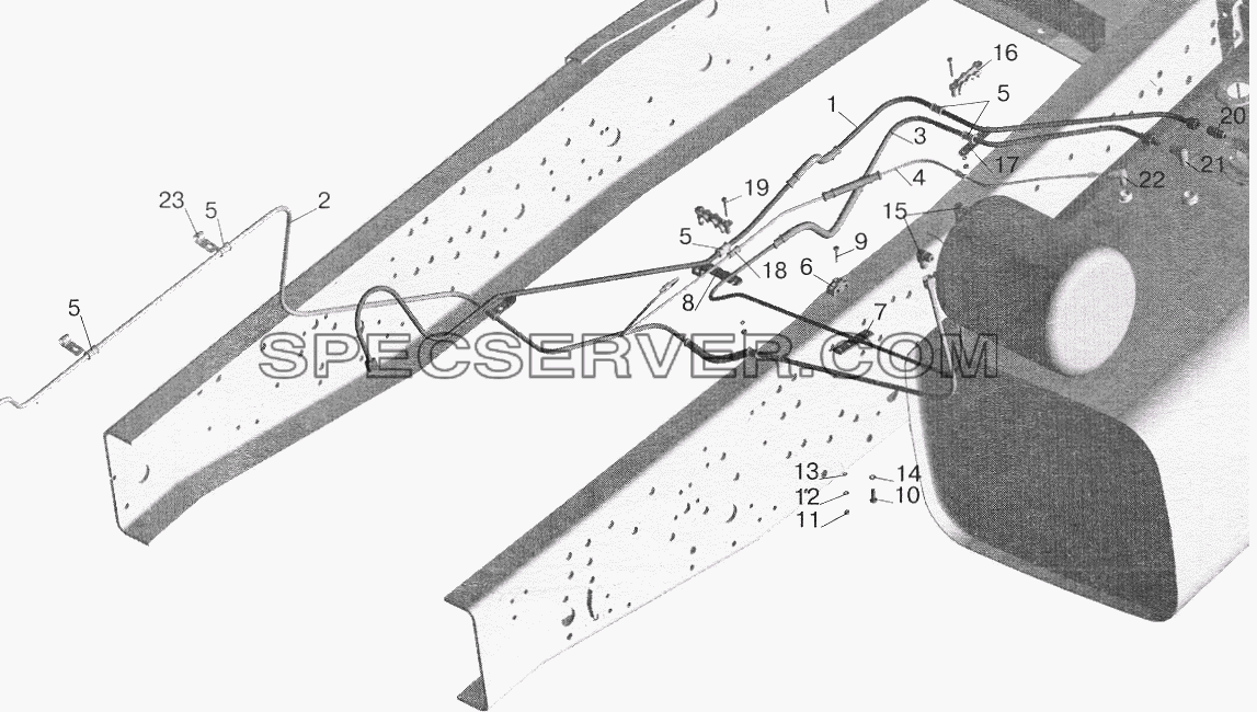 Установка топливопроводов МАЗ-551605 (с подогревателем) для МАЗ-5432 (список запасных частей)