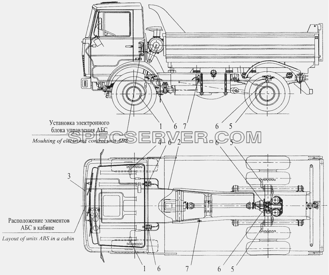 Установка элементов электрооборудования АБС на автомобиле МАЗ-555102 (с малой кабиной) для МАЗ-5432 (список запасных частей)