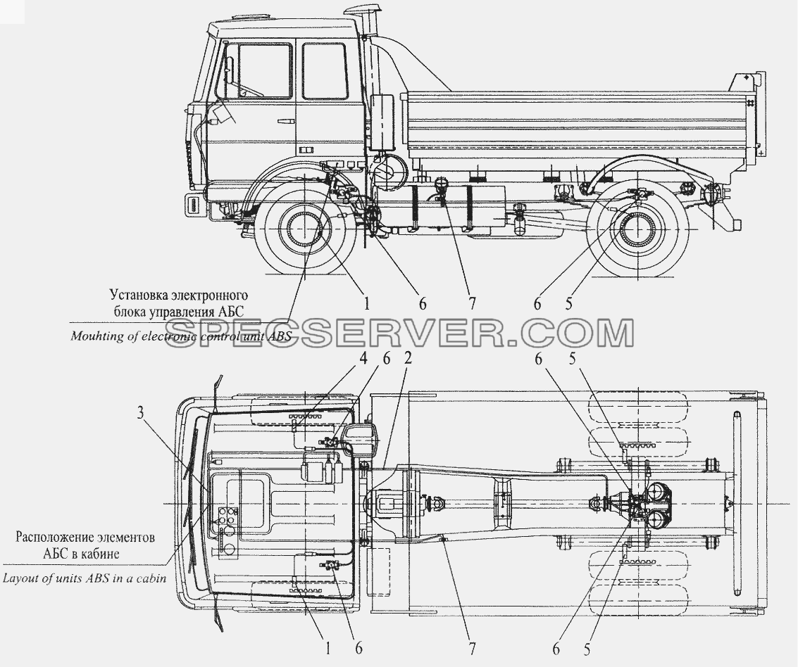 Установка элементов электрооборудования АБС на автомобиле МАЗ-555102 (с большой кабиной) для МАЗ-5432 (список запасных частей)