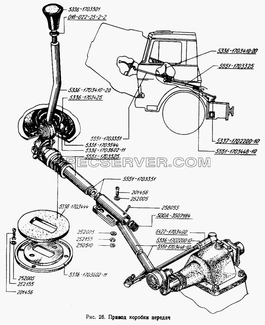 Привод коробки передач для МАЗ-5433 (список запасных частей)