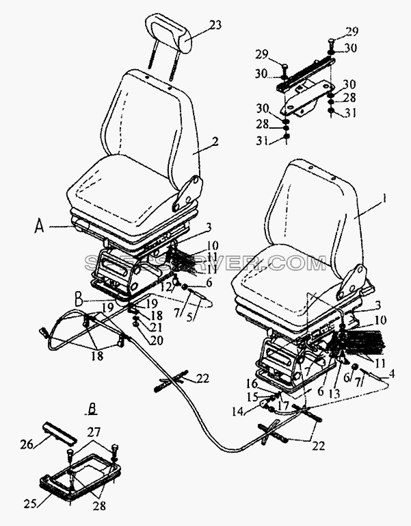 Установка и пневмопитание сиденья для МАЗ-5440 (список запасных частей)