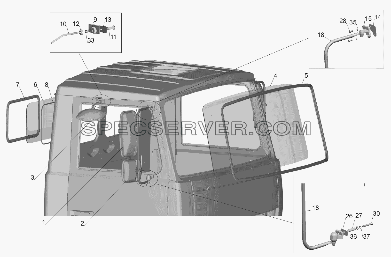 Установка стекол и зеркал на малую кабину для МАЗ-551605 (список запасных частей)