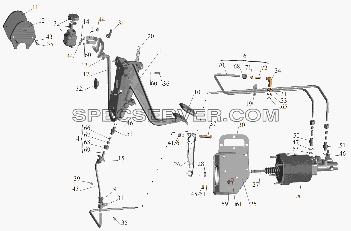 Механизм управления сцеплением для МАЗ-551605 (список запасных частей)