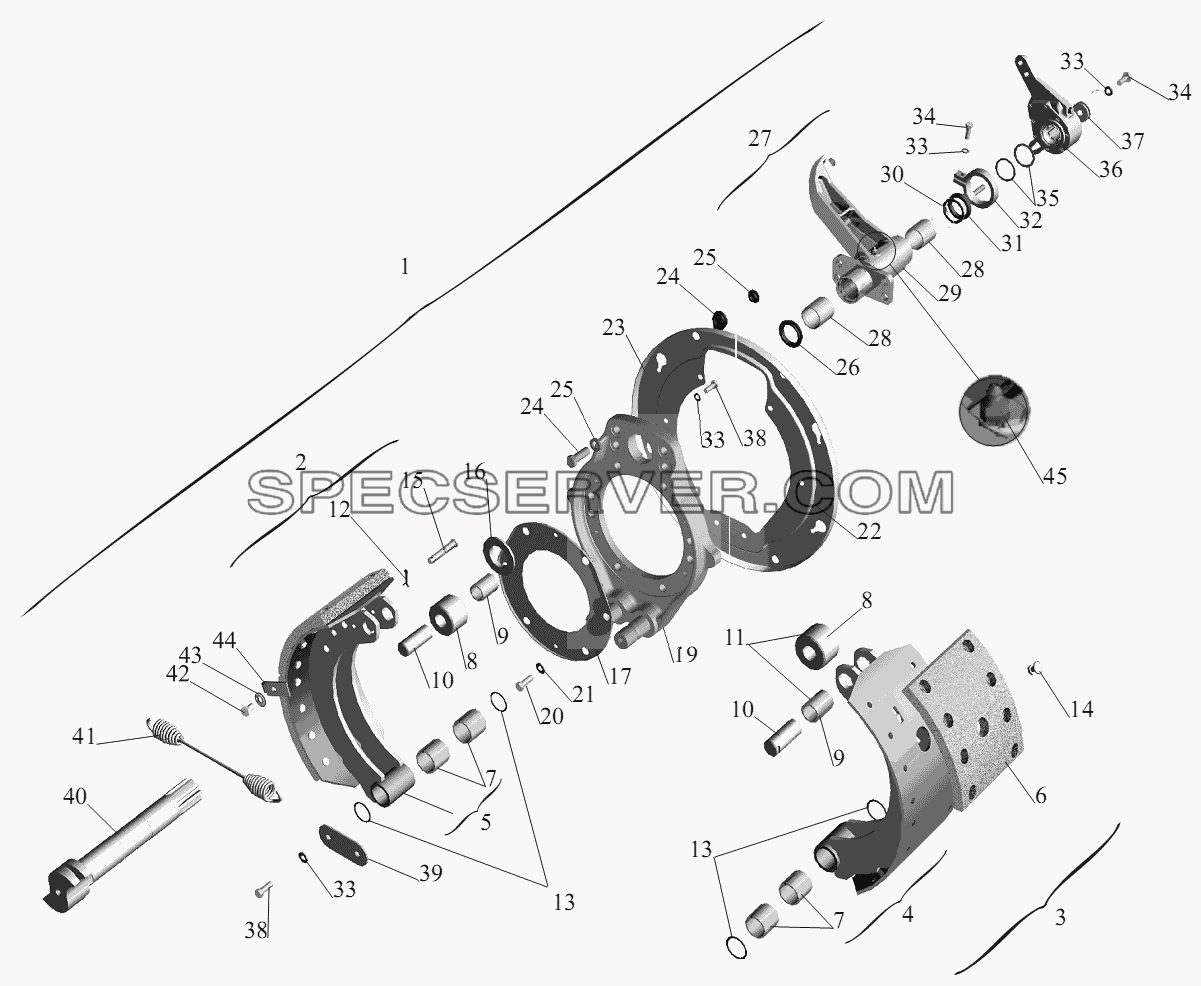 Тормозной механизм передних колес для МАЗ-551605 (список запасных частей)