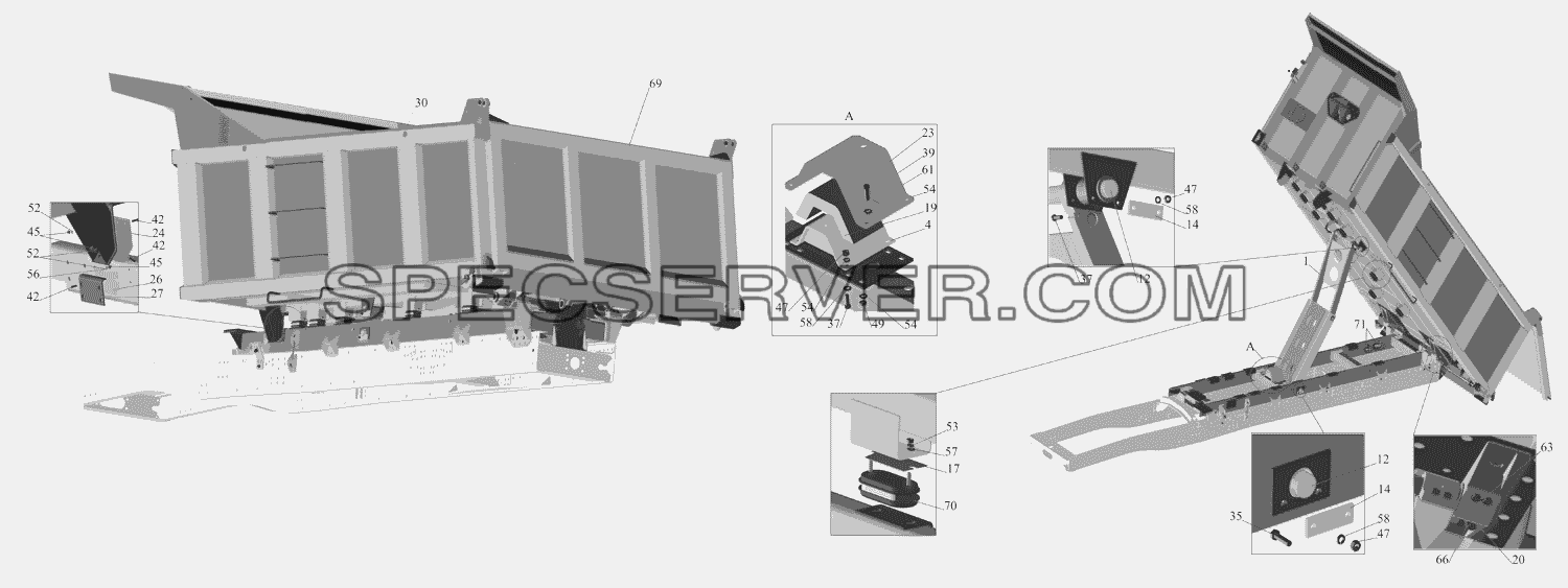 Установка платформы 551607-8500002-070 (V=10,5м3) для МАЗ-551669 (список запасных частей)