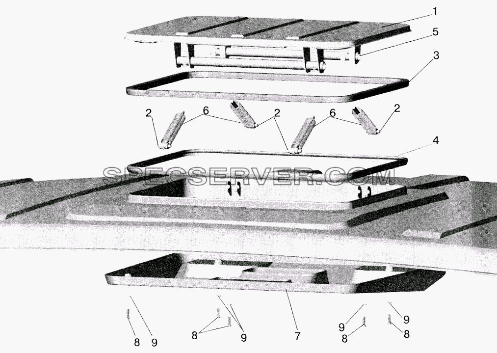 Установка крышки вентиляционного люка для МАЗ-5516 (2003) (список запасных частей)