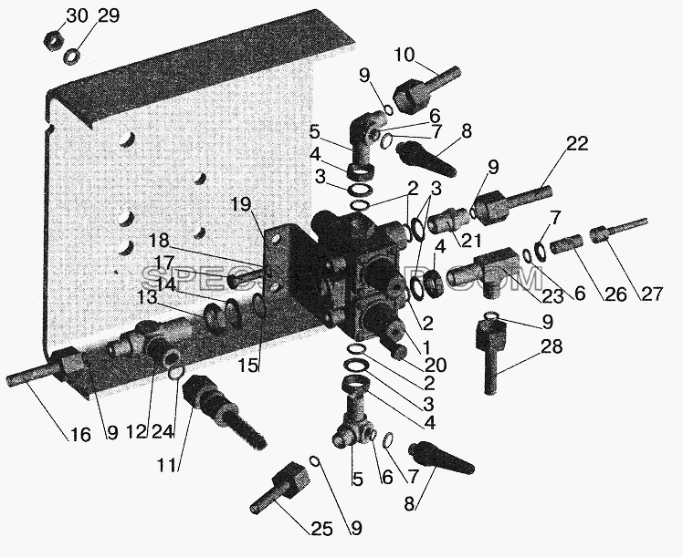 Крепление четырехконтурного клапана МАЗ-551605, 551603 для МАЗ-5516 (2003) (список запасных частей)