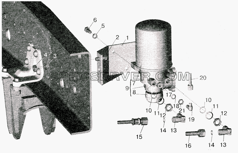 Установка осушителя воздуха и присоединительной арматуры МАЗ-642208, 642205 для МАЗ-5516 (2003) (список запасных частей)