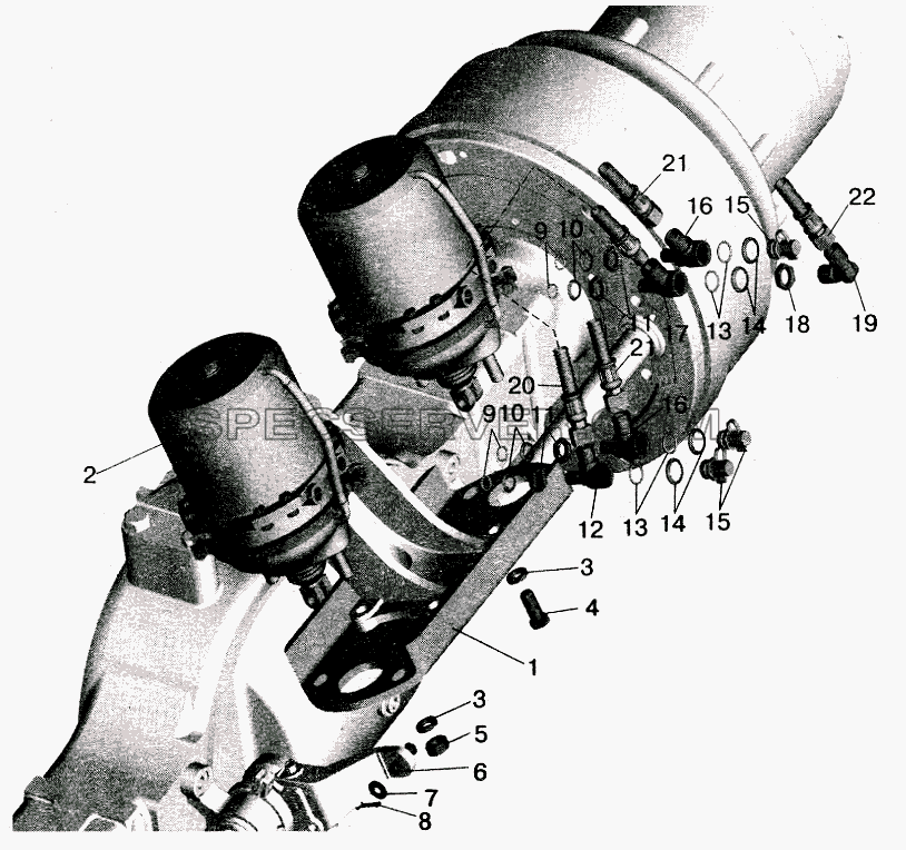 Установка тормозных камер МАЗ-543208, 543205, 543203, 543202 для МАЗ-5516 (2003) (список запасных частей)