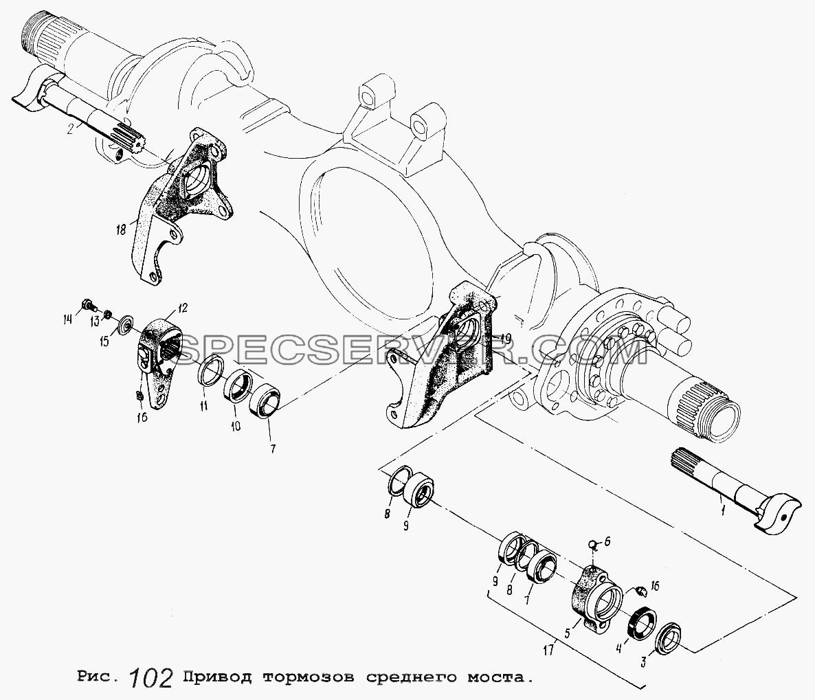 Привод тормозов среднего моста для МАЗ-5516 (список запасных частей)