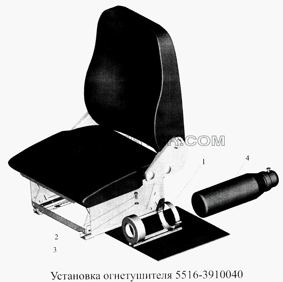 Установка огнетушителя 5516-3910040 для МАЗ-5516А5 (список запасных частей)