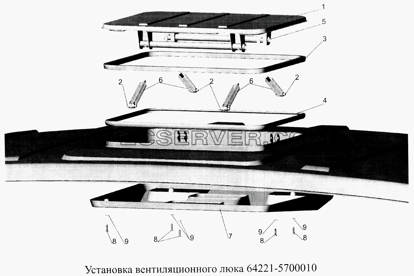 Установка вентиляционного люка 64721-5700010 для МАЗ-5516А5 (список запасных частей)