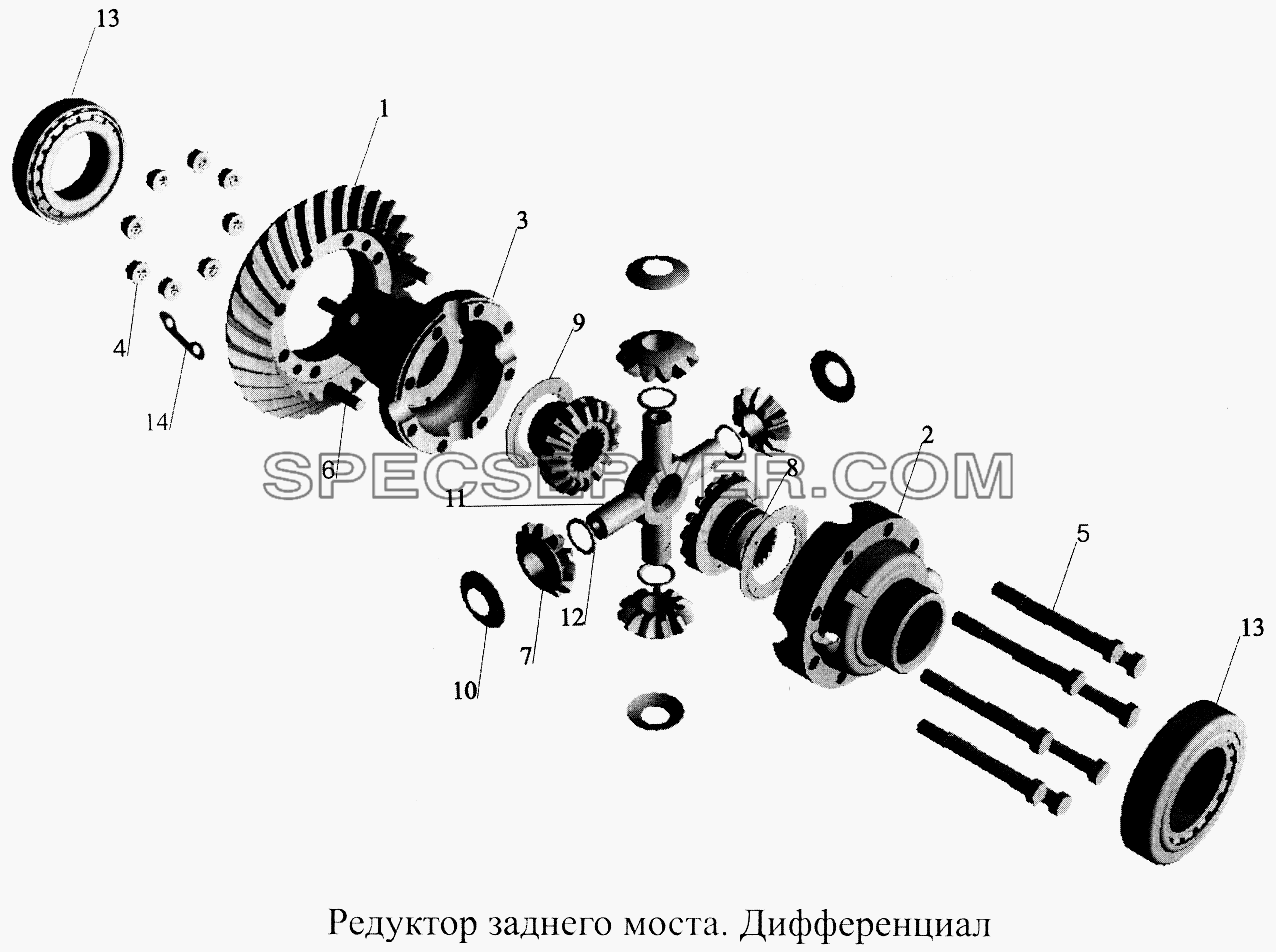 Редуктор заднего моста. Дифференциал для МАЗ-5516А5 (список запасных частей)