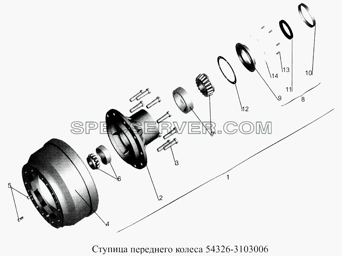 Ступица переднего колеса 54326-3103006 для МАЗ-5516А5 (список запасных частей)